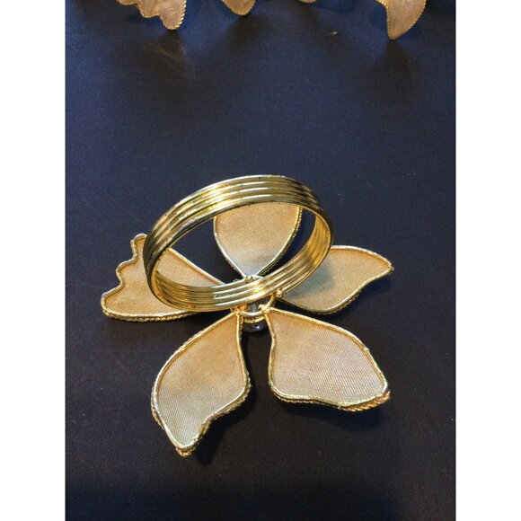 Set of 9 Gold Floral Napkin Rings Flower Jewel Beaded Fancy Table Decor Elegant - Picture 3 of 8